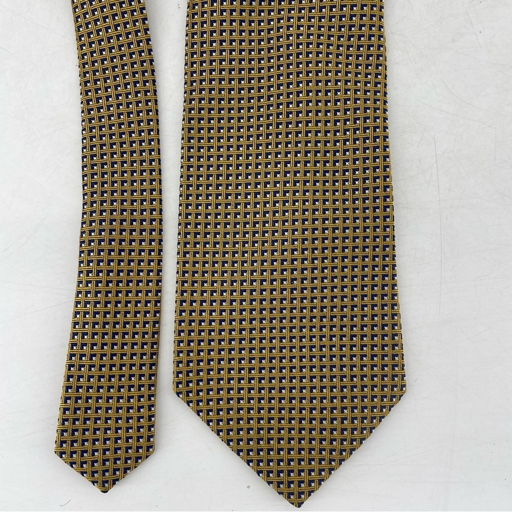 Lauren Ralph Lauren Yellow Diamond Geometric Print Mens Silk Neck Tie Handmade